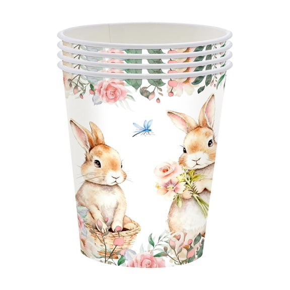 D Easter Themed Disposable Paper Cups Set For Party Beverages Bunny Egg Design 20 Count