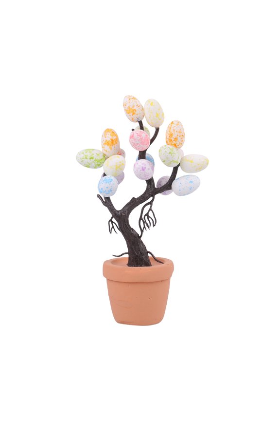 D Easter Tree Potted Decoration Artificial Egg Tree With Plastic Foam Construction, Sturdy Base, Festive Design For Home Decor And Easter Celebration, 5.51X2.76X10.63In 0.07Lb