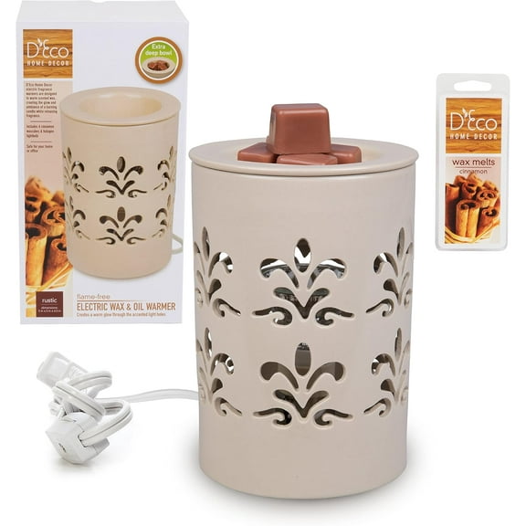 D'Eco Fragrance Wax Melt Warmer - Electric Scented Tart, Oil & Candle Warmer w 6 Cinnamon Wax Cubes - Plug-in Halogen Bulb Melts Wax & Fills Room w Fresh Scents