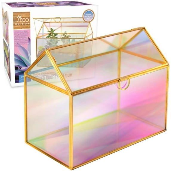 D'Eco Glass House Plant Terrarium (10"x6"x8") - Table Top Gold Geometric Planter Terrarium for Succulents, Air Plants, Moss - Home, Garden, Wedding & Office Decor- Gift for Plant Lovers