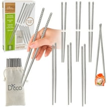 D'Eco Reusable Metal Chopsticks (8 Pairs) - Includes 8 Sets of Stainless Steel Twist Apart Silver Chopsticks & Travel Pouch - Lightweight, Durable, Dishwasher Safe