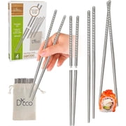 DEco Stainless Steel Reusable Travel Chopsticks Dishwasher Safe Eco-Friendly (4 Pairs)