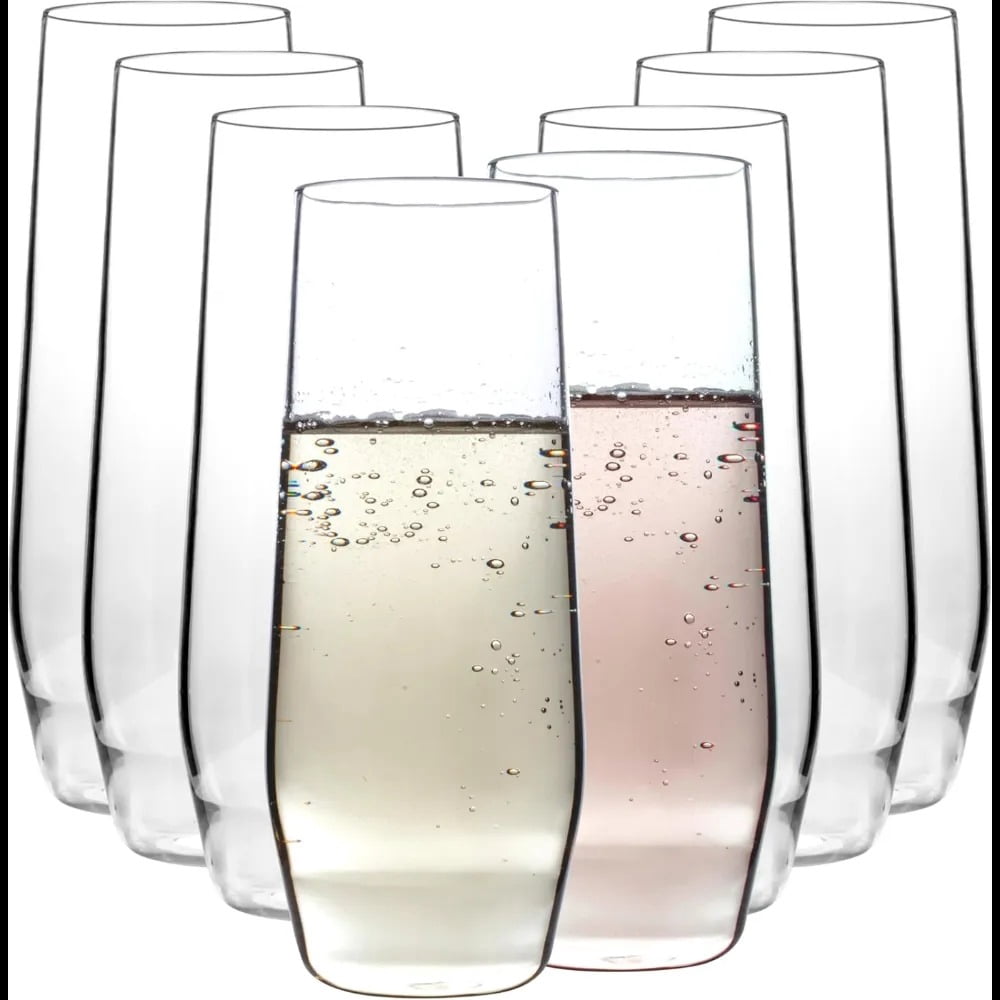 D'Eco Unbreakable 12 oz Champagne Flutes (Set of 8) - 100% Tritan Reusable Mimosa & Champagne Glasses - Perfect Cocktail Glasses for Hosting Parties Indoors & Out - Great Graduation Gift