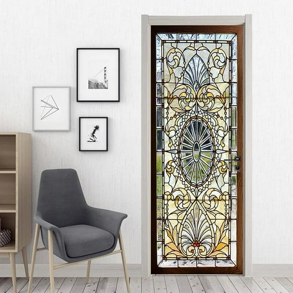 D European Church Landscape Entrance Door Sticker Adhesive Wallpaper Shower Room Glass Film Art Mura