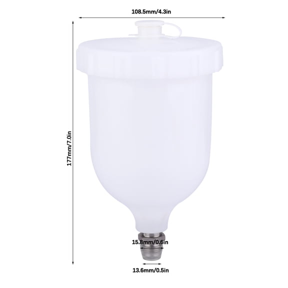D EvilbissT EKNA Pro Pri FLG Replacement Paint Cup, 600ml High Hardness Plastic Spray Pot With Threaded Feed Connector