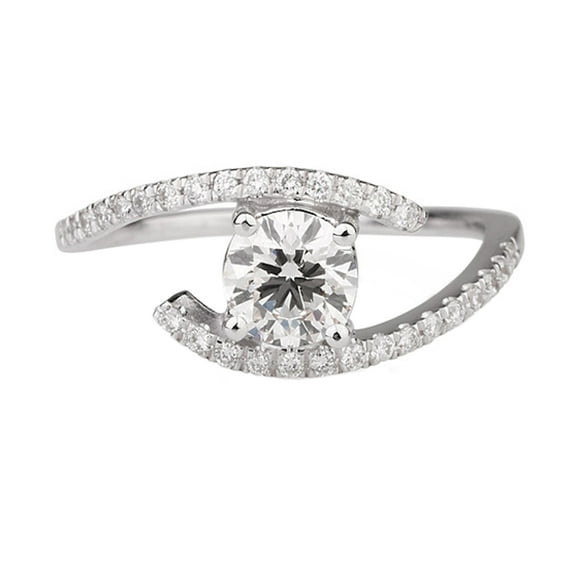 D-F VS 5.00MM Moissanite Engagement Ring With Diamonds (0.41 ct Moissanite Weight, 0.65 ctw dew) Micro Pave Twist 14K Gold
