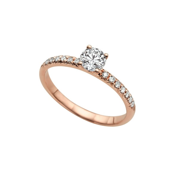 D-F VS 5.50MM Moissanite Engagement Ring With Diamonds (0.54 ct Moissanite Weight, 0.74 ctw dew) 4 Prongs Classic 14K Gold