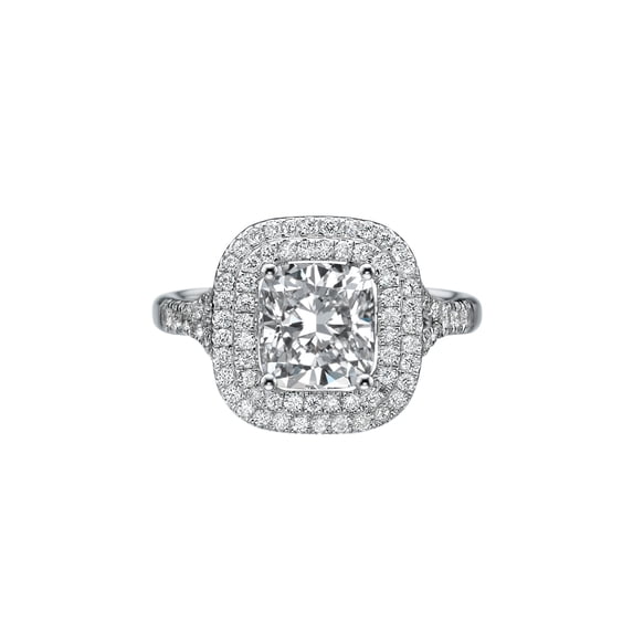 D-F VS 6.00MM Moissanite Engagement Ring With Diamonds (0.96 ct Moissanite Weight, 1.8 ctw dew) Micro Pave Double Halo 14K Gold