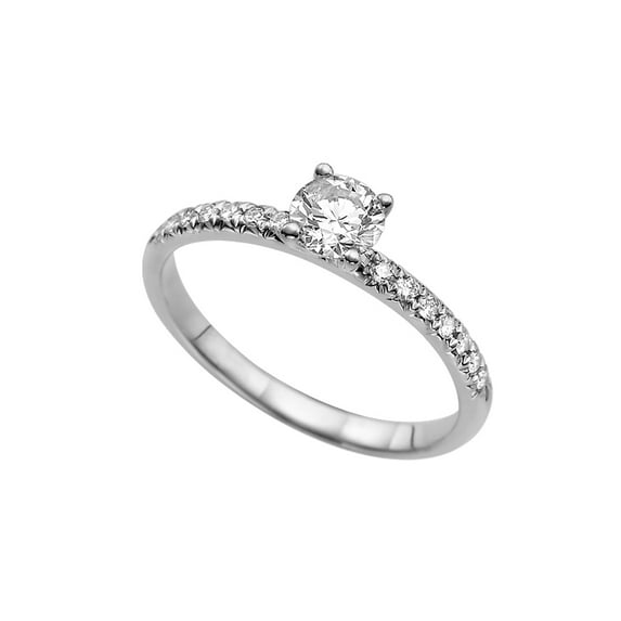 D-F VS 6.50MM Moissanite Engagement Ring With Diamonds (0.88 ct Moissanite Weight, 1.14 ctw dew) 4 Prongs Classic 14K Gold