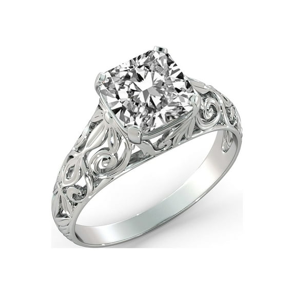 D-F VS 8.00MM Moissanite Engagement Ring (2.15 ct Moissanite Weight, 2.4 ct dew) Cushion Cut 14K Gold