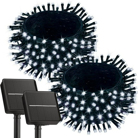 D.FAMILY 2 Pack Solar Christmas Lights, 98Ft 300 LED Outdoor Waterproof String Lights with 8 Modes for Patio