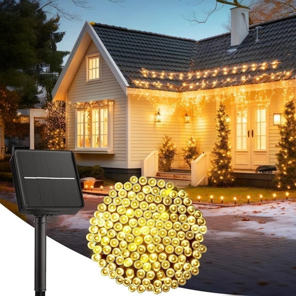 D.FAMILY 2 Pack Solar Christmas Lights, 98Ft 300 LED Outdoor Waterproof String Lights with 8 Modes for Patio