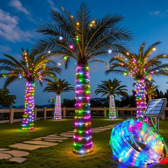 D.FAMILY 200LED/72FT Solar Tube Lights, Waterproof LED Rainbow Rope Lights for Garden Patio Christmas Decor