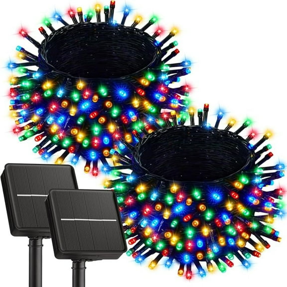 D.FAMILY 98Ft Solar Christmas Lights, 300 LED Solar String Lights Outdoor Waterproof for Patio Yard Tree