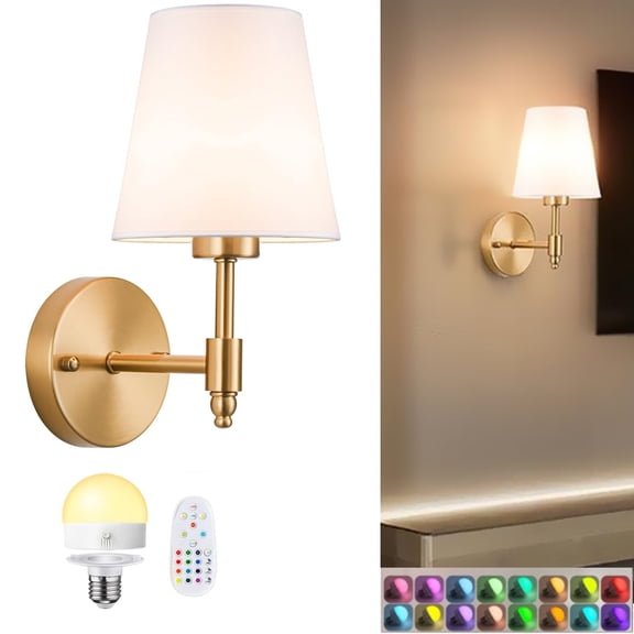 D.FAMILY Battery Operated Wall Sconces-Remote Control, 12-Color RGB+ White Bulb, 2200mAh Battery 