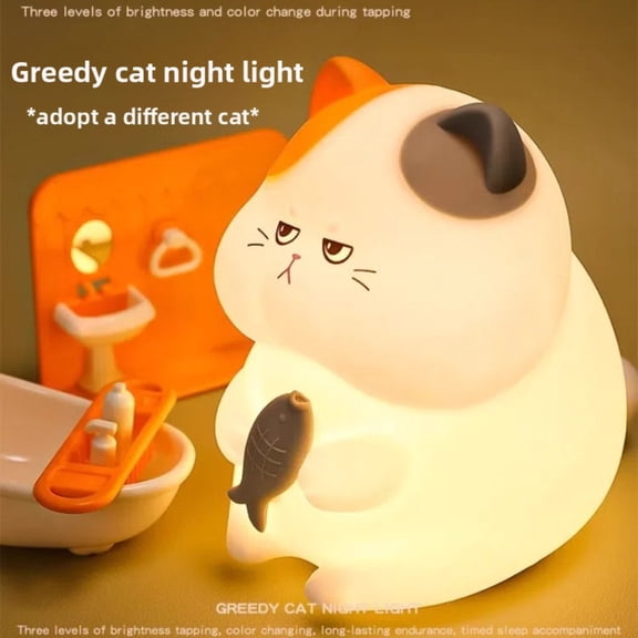 D.FAMILY Cat Night Light, Animal Shape LED Lamp Gift for Girls Kids, Touch Control
