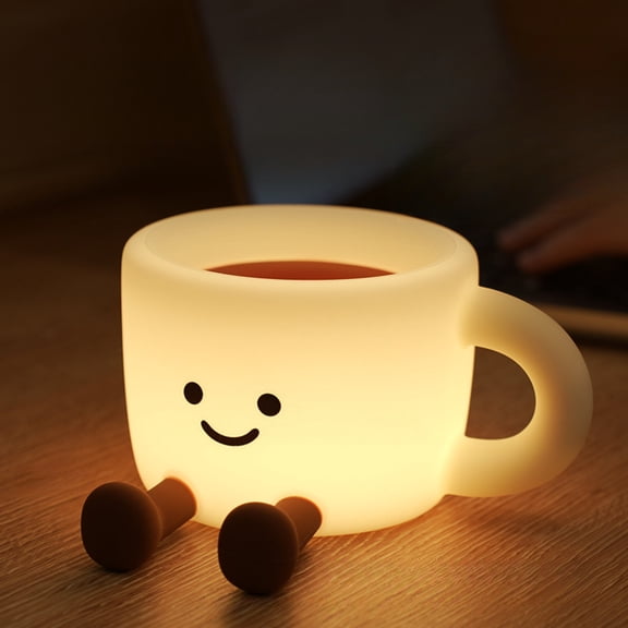 D.FAMILY Coffee Cup Night Light with Phone Holder, 500mAh Touch Control Timer Bedside Lamp