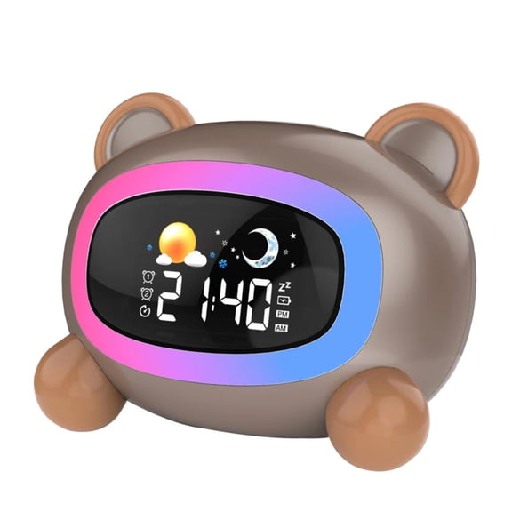D.FAMILY Kids Sleep Trainer Alarm Clock, 7 Soothing Sounds & 5 Color Night Light, Cartoon Animal Shape for Children Bedroom Bear