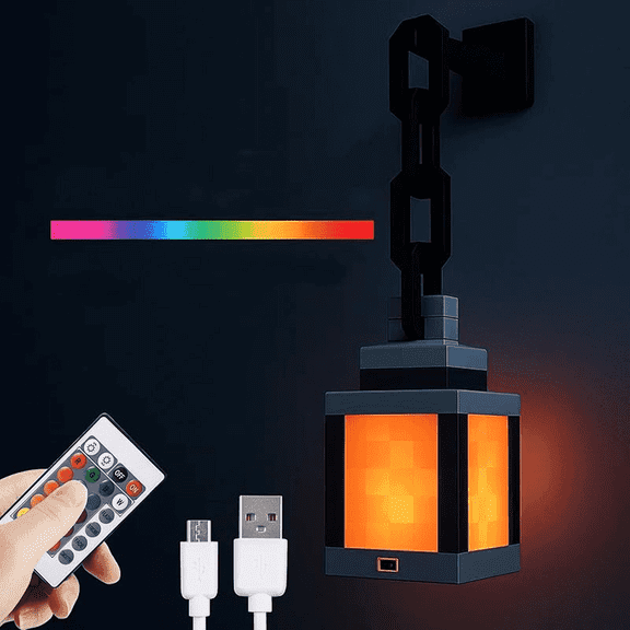 D.FAMILY Pixel Art Lantern with Remote, 16 Color Changing LED Night Light with Chain for Bedroom