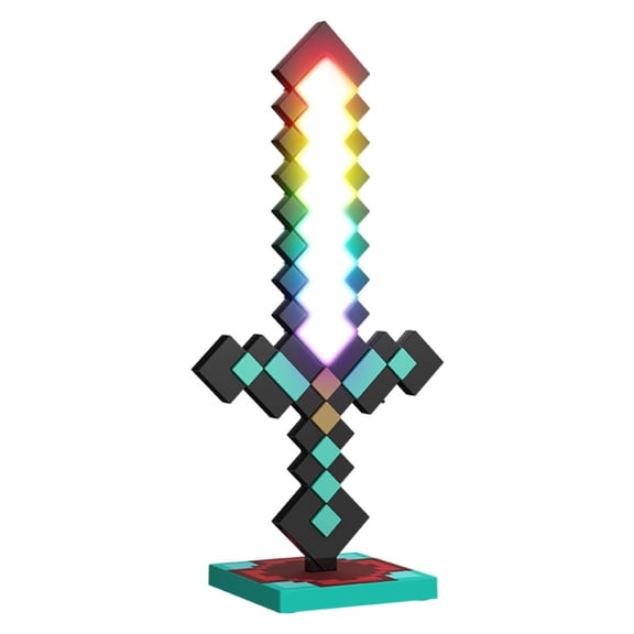 D.FAMILY Pixel World Glowing Diamond Sword - RGB LED Light-Up Sword Model, Gaming Theme Collectible