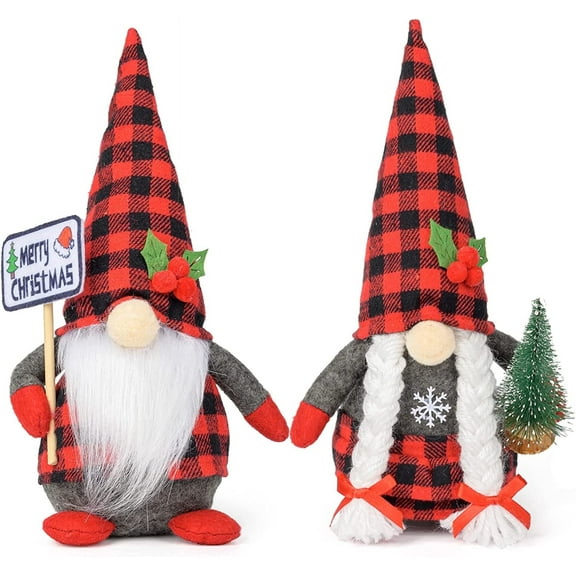 D-FantiX 2Pack Christmas Gnomes Plush with Christmas Sign and Xmas Tree, Handmade Swedish Tomte Santa Scandinavian Figurine Nordic Plush Elf Doll Gnome Christmas Decorations Ornaments Home Decor