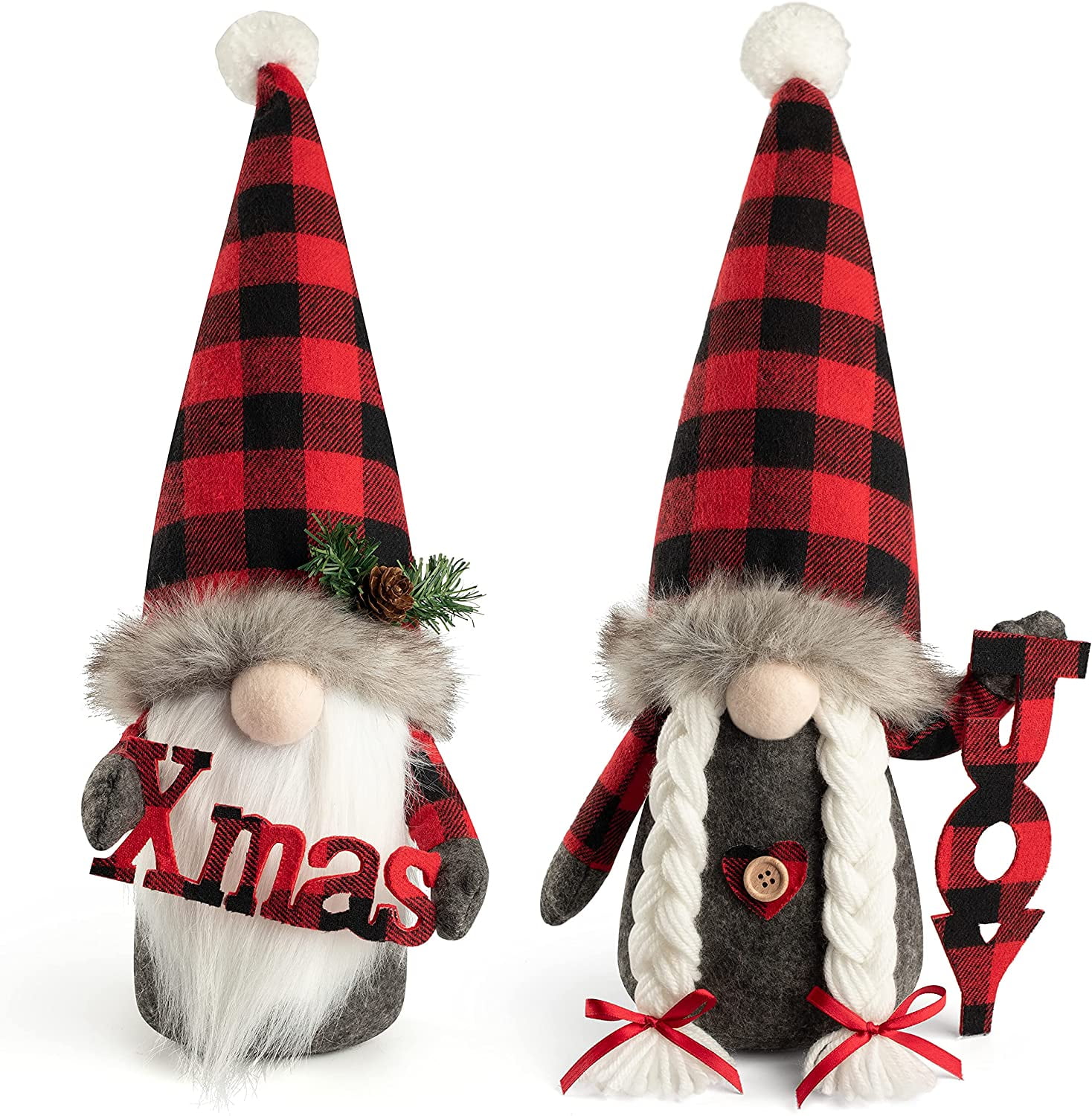 D-FantiX Christmas Gnomes Decorations, 2 Pack Handmade Tomte Swedish Gnome Scandinavian Figurine Nordic Gnomes Plush Christmas Elf Doll Xmas Joy Decor Ornaments for Home Decor Easter Gift