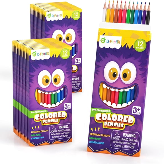 D-FantiX Bulk Colored Pencils 288 Count, 24 Packs of 12 Pre Sharpened Color Pencil Set, Back to School Supplies, Party Favors Goodie Bags Stuffers for Kids, Kids Arts and Crafts