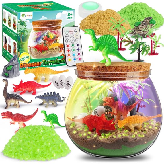 D-FantiX Dinosaur Light-UpTerrarium Kit for Kids, LED Dino Night Light Toys, DIY Arts and Crafts Science Projects Kit