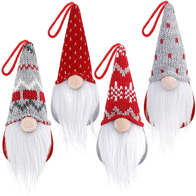 D-FantiX Gnome Christmas Ornaments Set of 4, Handmade Swedish Tomte Gnomes  Plush Scandinavian Santa Elf Table Ornaments Christmas Tree Hanging