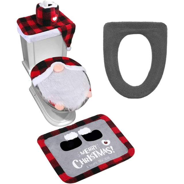 DFantiX Gnome Toilet Seat Cover and Rug Set of 5, Funny Swedish Tomte