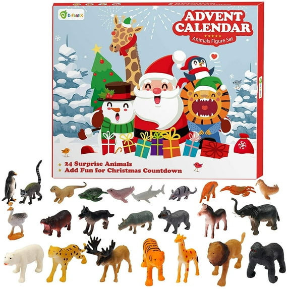D-FantiX Kids Animals Figures Toys Advent Calendar for Kids, 2025 Realistic Animal Figurine Toys Christmas Advent Calendar Xmas 24 Days Christmas Countdown Calender for Boys and Girls