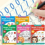 D-FantiX Magic Grooved Practice Copybook, 5-Pack Reusable Handwriting Workbook Set with Pens, Calligraphy Tool for Kids, Preschool Supplies