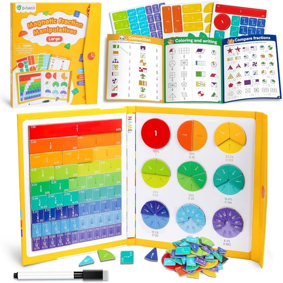 D-FantiX Large Magnetic Fraction Educational Puzzle for Kids , Fraction Tiles & Circles Set, Math Manipulatives and Elementary Math Games