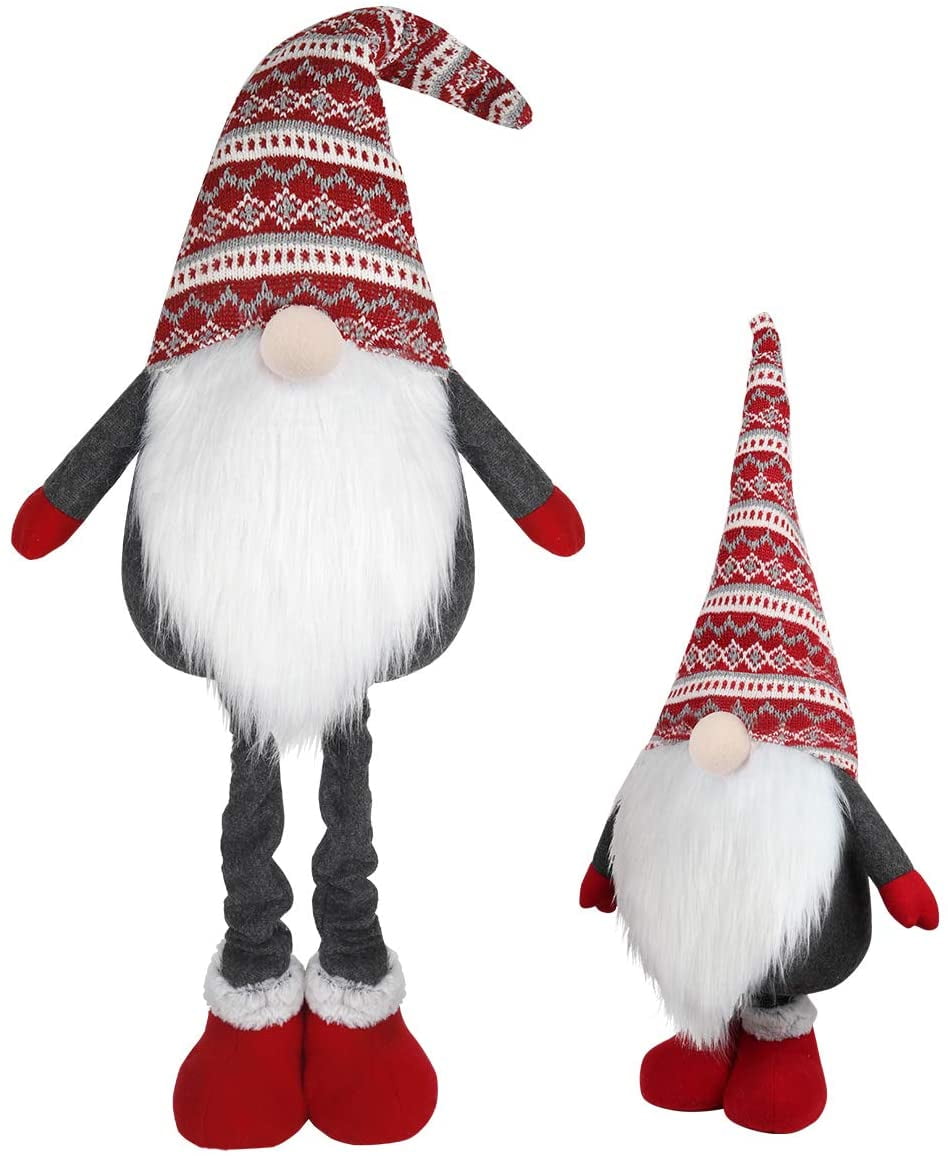 D-FantiX Large Standing Christmas Gnomes, 40 Inch Swedish Tomte Large Gnome Stuffed Plush with Retractable Spring Legs Knitted Hat Scandinavian Christmas Decorations Ornaments Holiday Home Decor