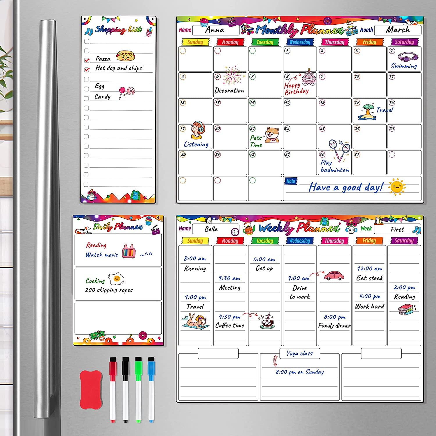D-FantiX Magnetic Dry Erase Calendar Whiteboard, 4 Pack Magnetic Calendar for Fridge,Monthly Weekly Daily Grocery List Refrigerator Calendar Planner for Kitchen Home,Family Chore Chart for Kids Adults - Walmart.com d-fantix-magnetic-dry-erase-calendar-whiteboard-4-pack-magnetic-calendar-for-fridge-monthly-weekly-daily-grocery-list-refrigerator-calendar-planner-for-kitchen-home-family-chore-chart-for-kids-adults-walmart-com