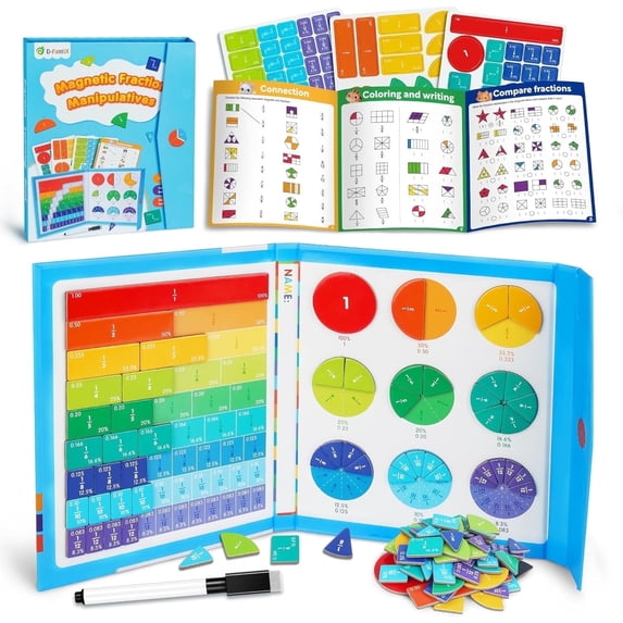 D-FantiX Magnetic Fraction Educational Puzzle for Kids Ages 3-8, Fraction Tiles & Circles Set, Math Manipulatives, Montessori Fraction Learning Toys for Kids Students Homeschool Supplies