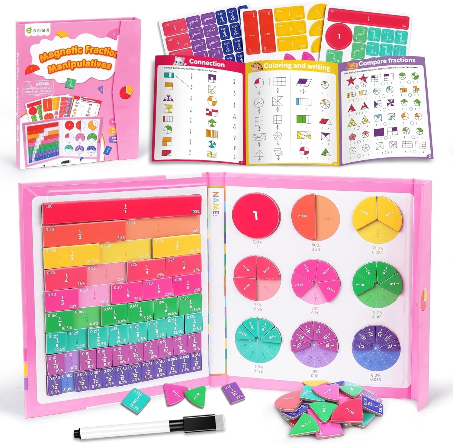 Puzzle Magnétique De Fractions – Cercles Et Tuiles En Bois – Aide Mathématique Interactif – Dès 6 Ans