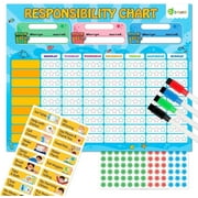 D-FantiX Magnetic Responsibility & Chore Chart – Dry Erasable Reward Chart for Multiple Kids, Includes 20 Behavior Magnets & 3 Sheets of 30 Star Magnets