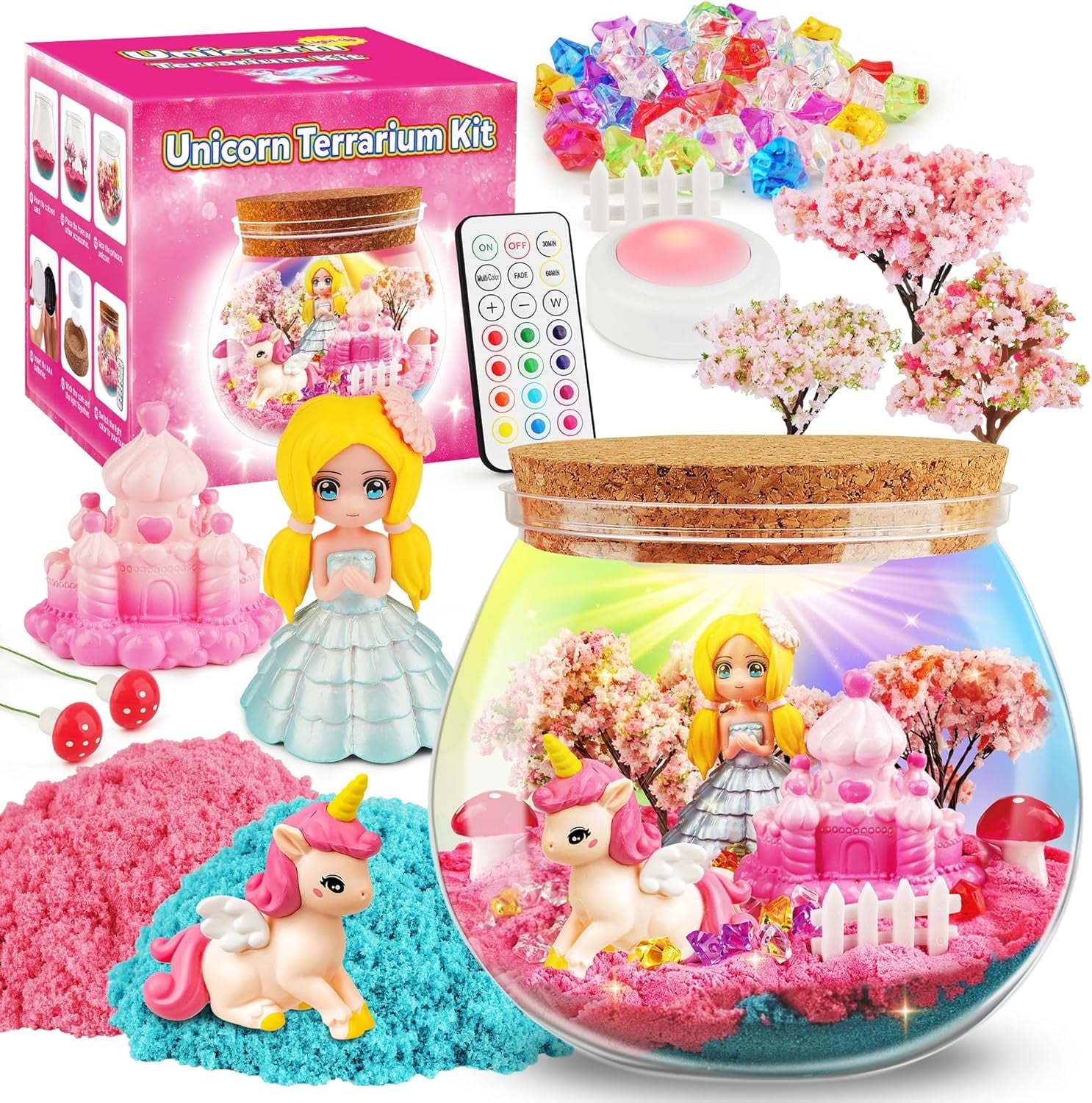 D-FantiX Unicorn Princess Toys Terrarium Kit, LED Dino Night Light, Diy Arts and Crafts Science Projects Kit, Birthday for Boys Age 3-12 Year Old