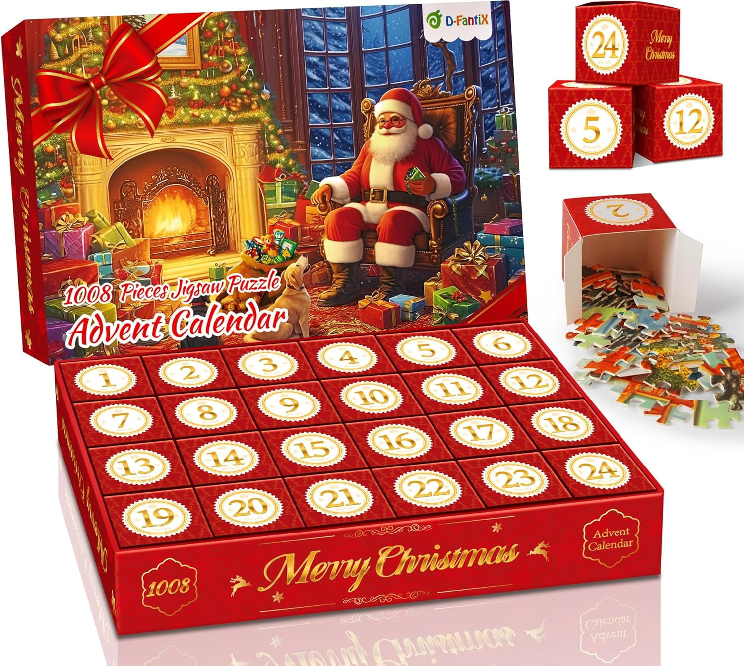 D-FantiX Advent Calendar 2024 Christmas Scene Jigsaw Puzzles, 24 Days Christmas Countdown Calendars for Kids, Boys, Girls, Teen,1008 pieces Jigsaw Puzzle for Adult, Xmas Gifts Puzzle Home Decoration