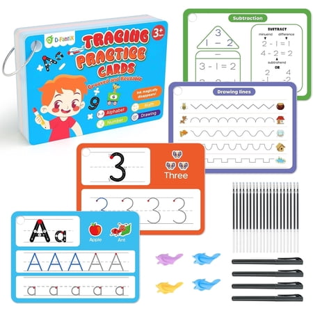 D-FantiX Magic Grooved Writing Practice, Reusable Grooved Handwriting Practice , Number Letter Tracing Practice Cards