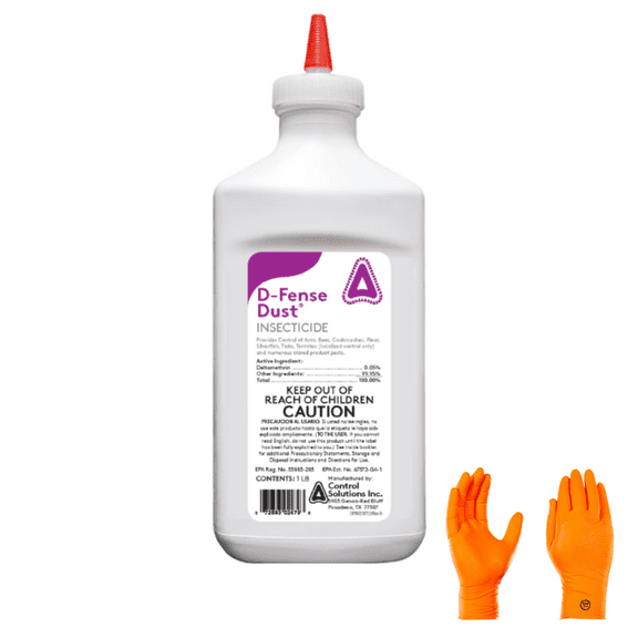 D-Fense Dust 1 lbs - Water Resistant, 8 Month Control, Targets: Ants, roaches, Bed Bugs, Scorpions, Spiders and More with USA Supply Gloves and Pest Identification Card
