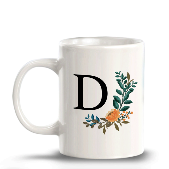 D Floral Pattern 11oz Ceramic Coffee Mug | Initial Personalized Gift