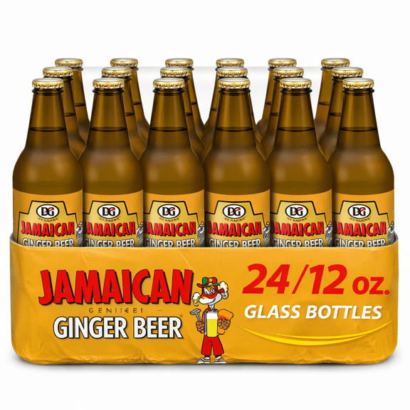 D&G Jamaican Genuine Ginger Beer Soda, 24 Pack 12 oz Glass Bottles Bold Caribbean Ginger Flavor