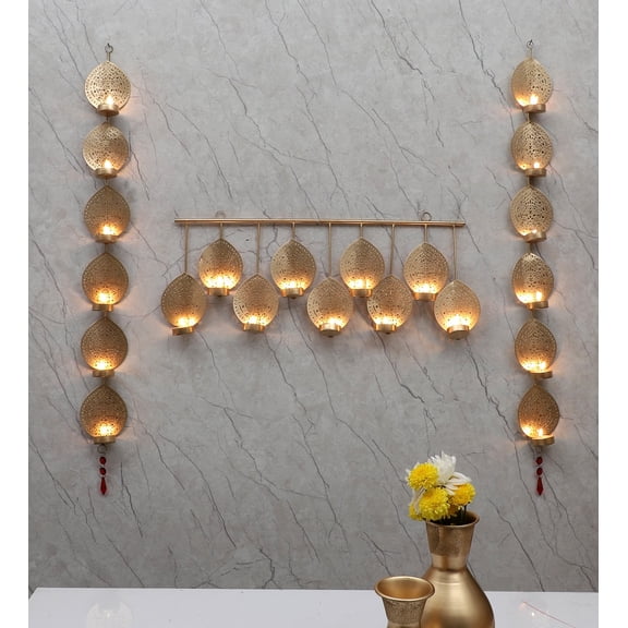 D GLORE- Hanging Wall Leaf Etching Tealight Holder Set of 3 For Christmas | Diwali | Home dcor | Wedding | Event & other kind of home dcor.
