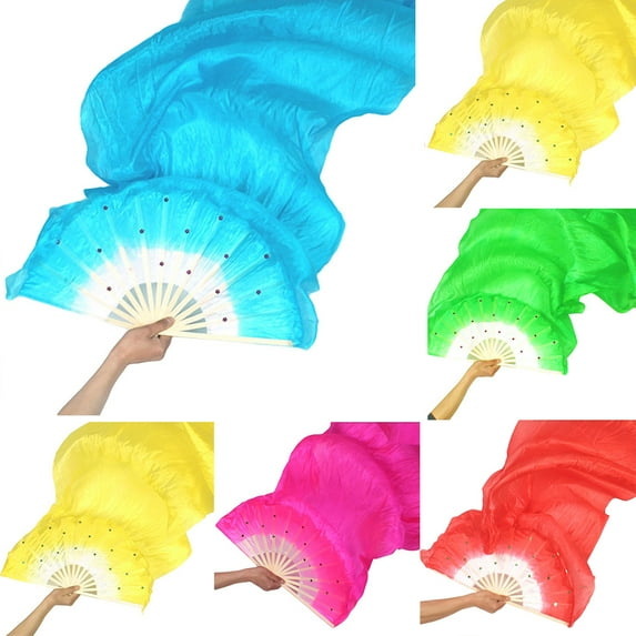 D-GROEE 1.5m Folding Hand Fan, Bamboo Imitation Silk Vintage Retro Fabric Fans, Chinese Kung Fu Tai Chi Hand Fan for Men/Women, Festival, Dance, Gift, Performance, Decorations