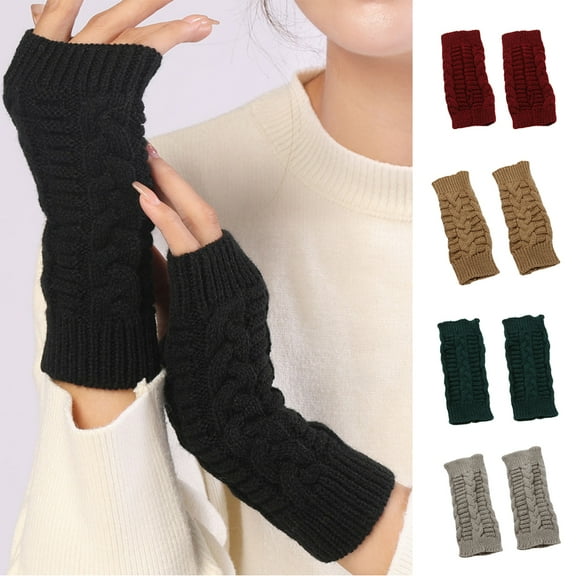 D-GROEE 1 Pair Arm Warmers for Men, Cable Thick Knit Warm Winter Sleeve Fingerless Gloves, Winter Knitted Mittens for Outdoor