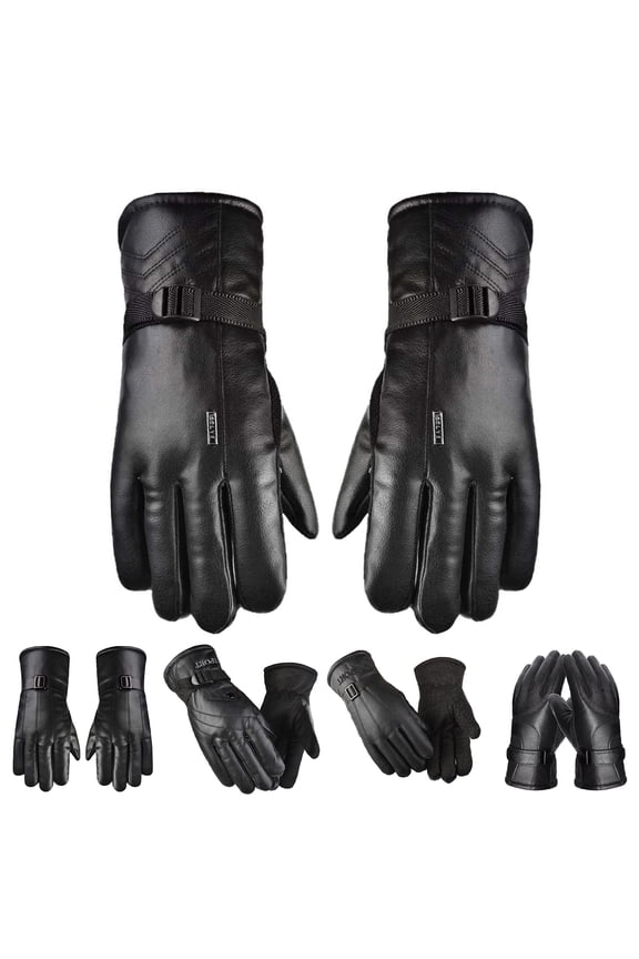 1 Pair Faux Leather Gloves for Mens, Plush Lining Full-Hand Mens Warm Cold Weather Gloves for Driving Gift