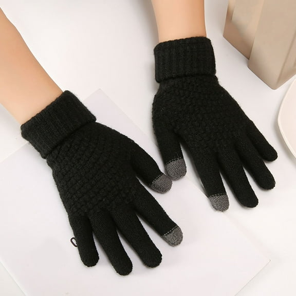 D GROEE 1 Pair Full Fingers Knitting Gloves Soft Lining High Elastic Unisex Thickened Gloves Cycling Supplies