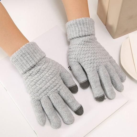 D GROEE 1 Pair Full Fingers Knitting Gloves Soft Lining High Elastic Unisex Thickened Gloves Cycling Supplies